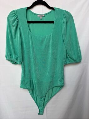 white birch Green Puff-Sleeve Square Neck Bodysuit
